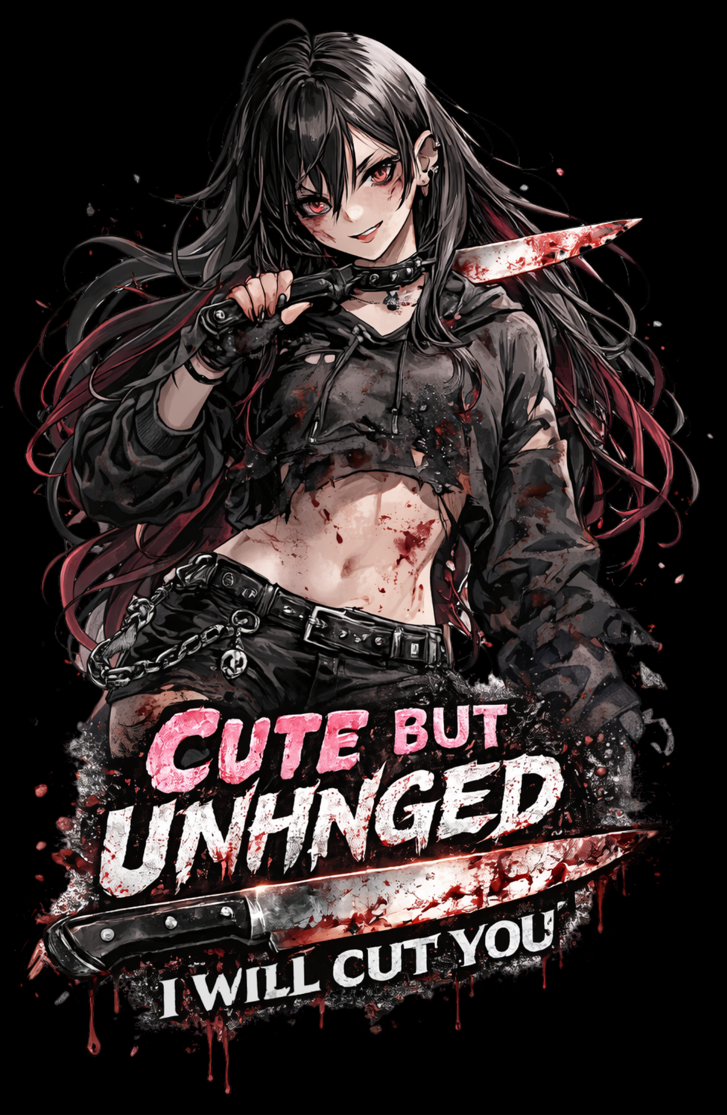 cute but unhinged shirt, anime goth shirt, dark streetwear hoodie, horror anime tank top, edgy graphic tee, alternative fashion apparel, unhinged aesthetic clothing, goth anime hoodie