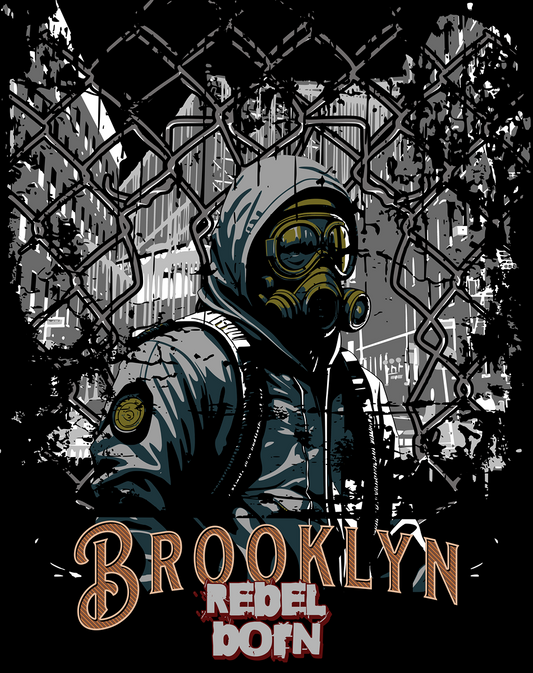 brooklyn rebel born, urban streetwear shirt, rebel clothing, dystopian streetwear, gas mask graphic shirt, city survival apparel, alternative streetwear hoodie, made to order clothing, edgy graphic apparel, street culture clothing
