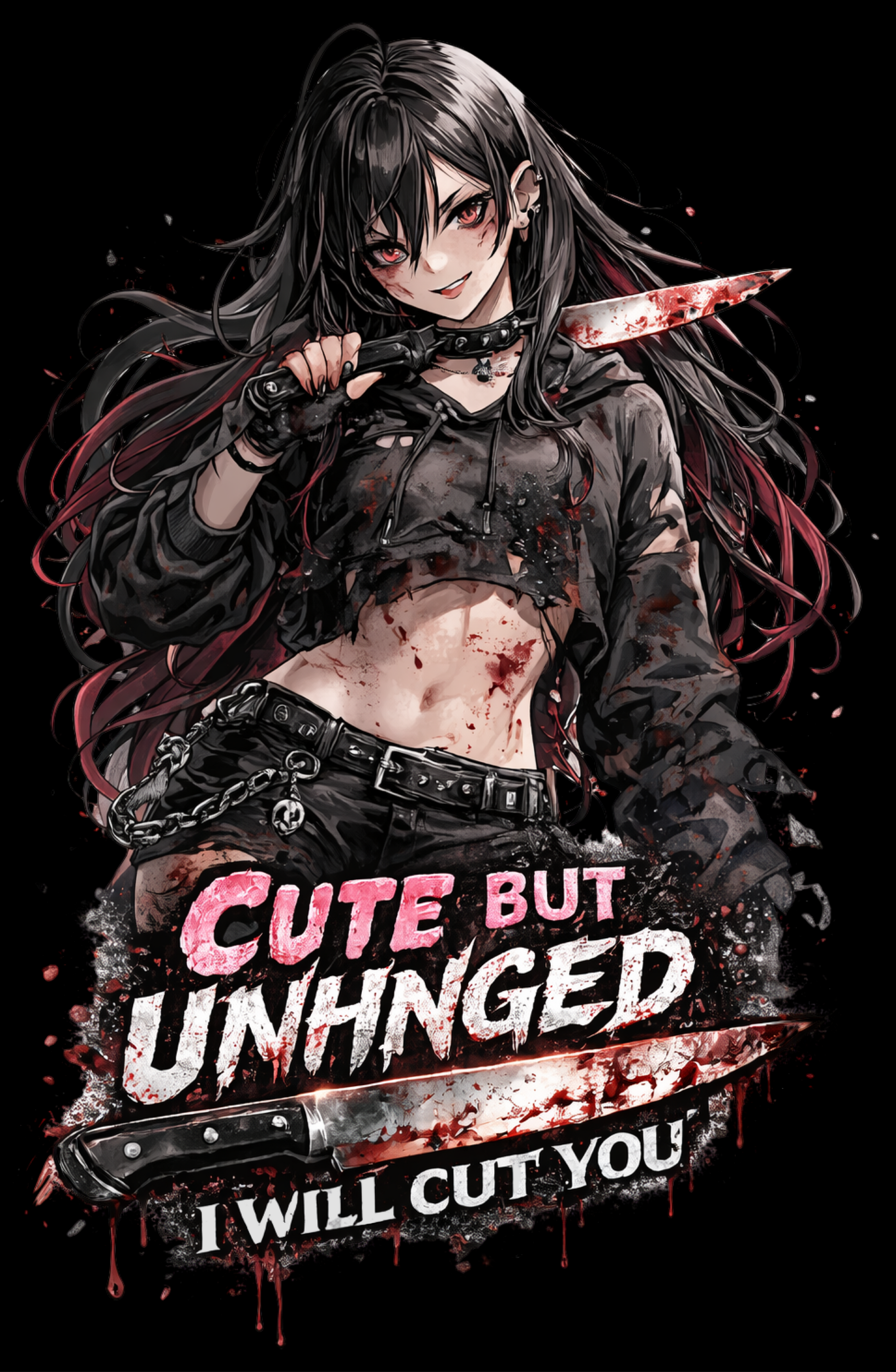 cute but unhinged shirt, anime goth shirt, dark streetwear hoodie, horror anime tank top, edgy graphic tee, alternative fashion apparel, unhinged aesthetic clothing, goth anime hoodie
