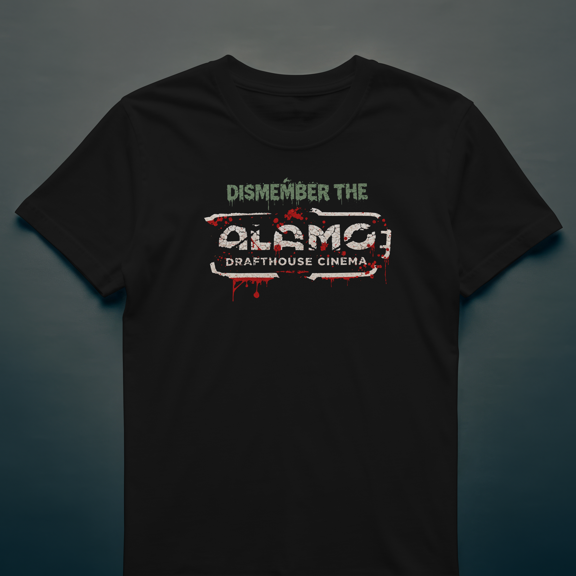 dismember the alamo
dark circus
horror t shirt
gore art
blood splatter design
cracked stone logo
cinema horror
movie theater life
restaurant life
kitchen chaos
service industry horror
grindhouse aesthetic
horror streetwear
goth streetwear
alt fashion
halloween shirt
creepy graphic tee
splatter art
horror fan gift
cult movie vibes