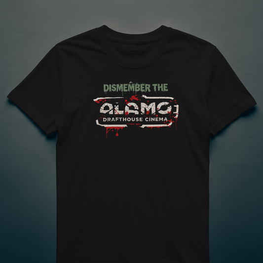 dismember the alamo
dark circus
horror t shirt
gore art
blood splatter design
cracked stone logo
cinema horror
movie theater life
restaurant life
kitchen chaos
service industry horror
grindhouse aesthetic
horror streetwear
goth streetwear
alt fashion
halloween shirt
creepy graphic tee
splatter art
horror fan gift
cult movie vibes